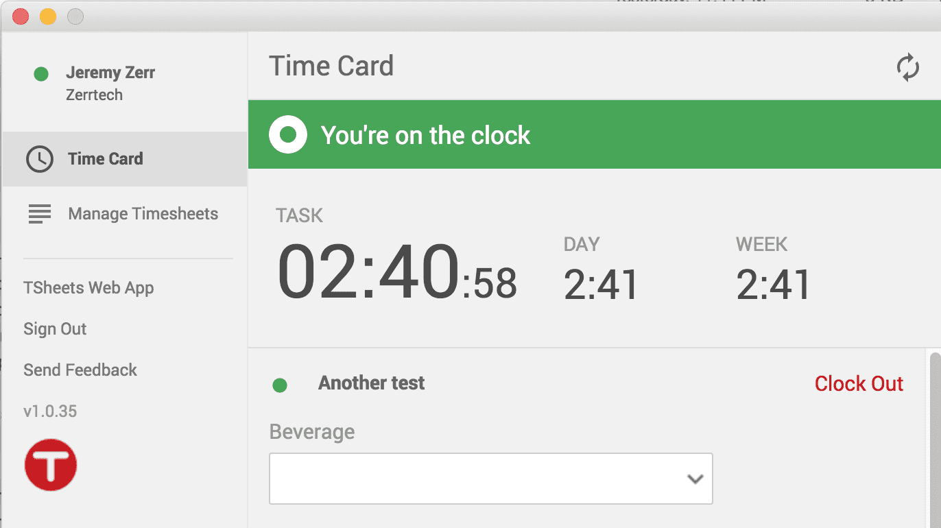 TSheets Time Tracking Chrome App